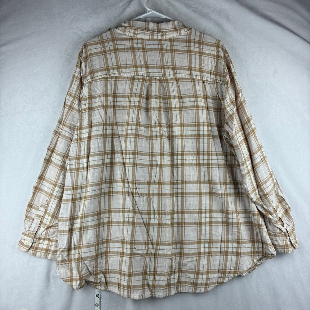 Old Navy Plaid Button Down Shirt Women's 3X Beige Neutral Casual Minimalist - Picture 9 of 11